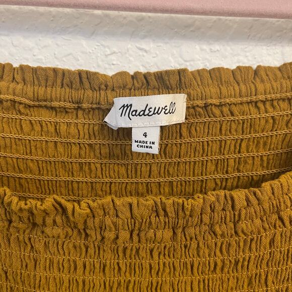 Madewell Lucie Smocked Peplum Top Size 4 Milkmaid Cottage Cotton Mustard Yellow - Picture 3 of 8
